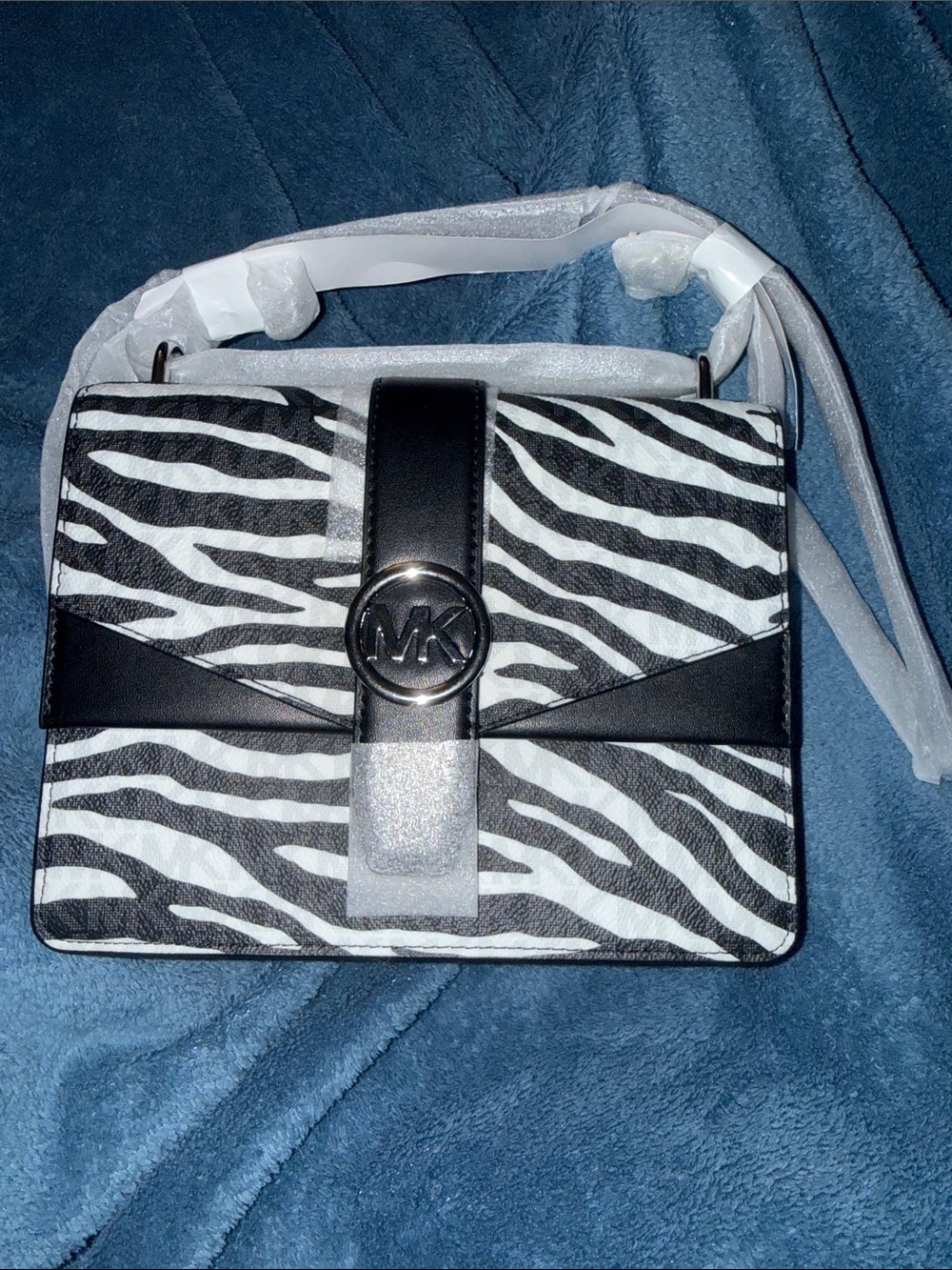 Michael Kors Zebra-Print Black & White Crossbody with MK Emblem